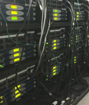 Racks of Powersoft K10 amplifiers with dense cabling at the 43rd American Music Awards
