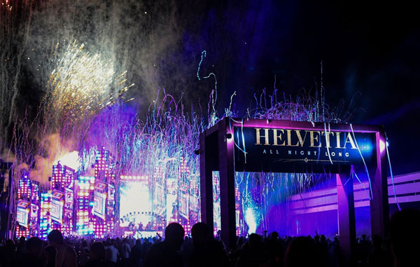 Fireworks and streamers over the LED stage at the Helvetia All Night Long festival