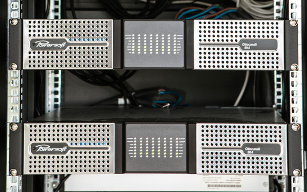 Two Powersoft Ottocanali 8K4 amplifiers mounted in a rack