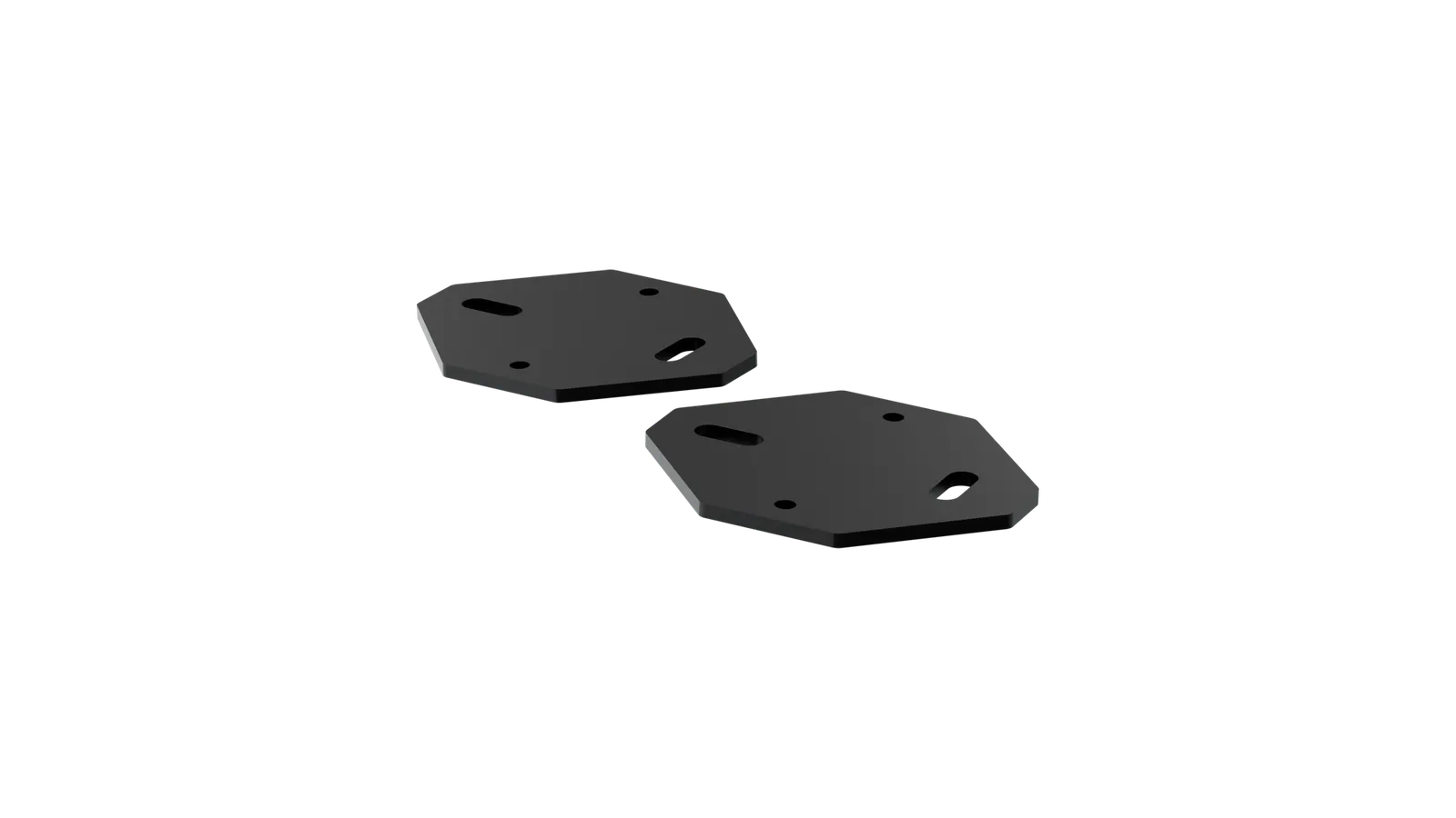 PRIMA mounting kit: two black hexagonal plates with slotted holes