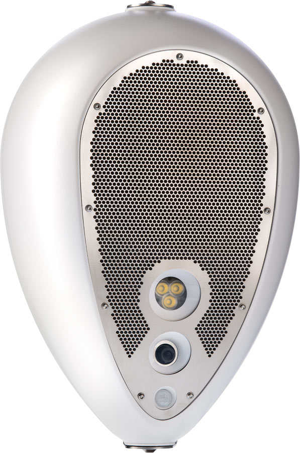 Deva unit, front view: speaker grille, LED light, camera and sensor