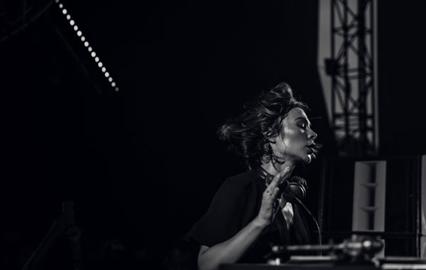 Nina Kraviz DJing at Kappa FuturFestival, black and white photo