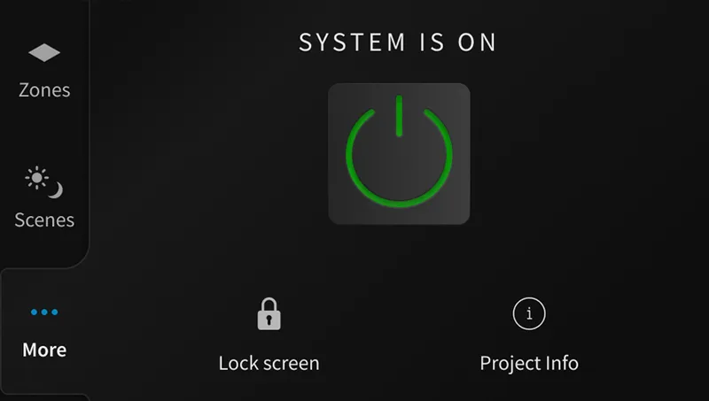 WM Touch More screen: power button with System is on, lock screen and project info