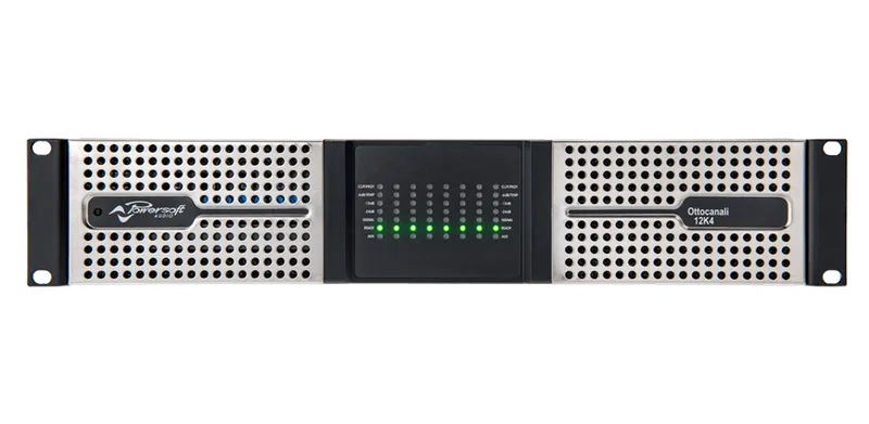 Ottocanali 12K4 amplifier, front panel with channel LED meters
