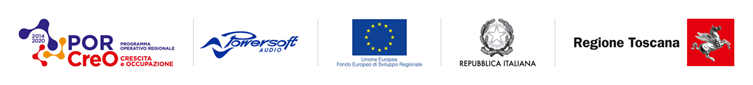 Logos of POR CreO 2014-2020, Powersoft, European Union ERDF, Italian Republic and Regione Toscana