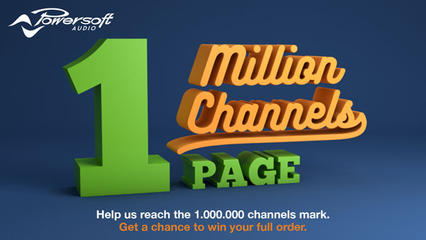 One Million Channels campaign banner with a large green 1 and the Powersoft logo