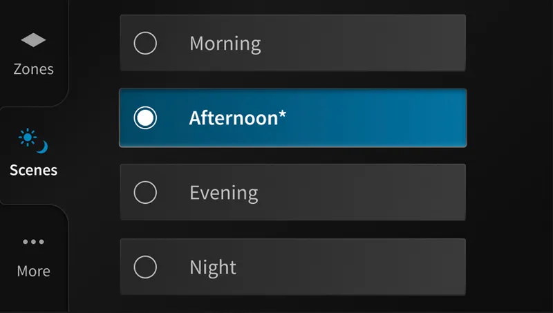 WM Touch Scenes screen: Morning, Afternoon (selected), Evening and Night