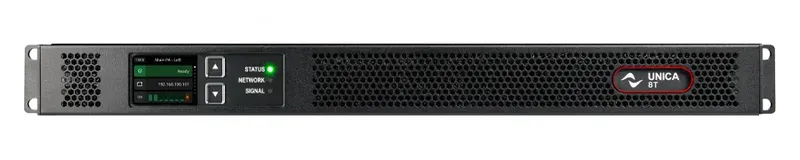 UNICA 8T amplifier, front panel with display and status, network and signal LEDs