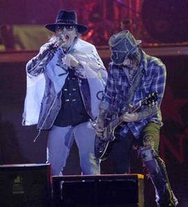 Guns N' Roses singer and guitarist performing at River Plate Stadium, Buenos Aires