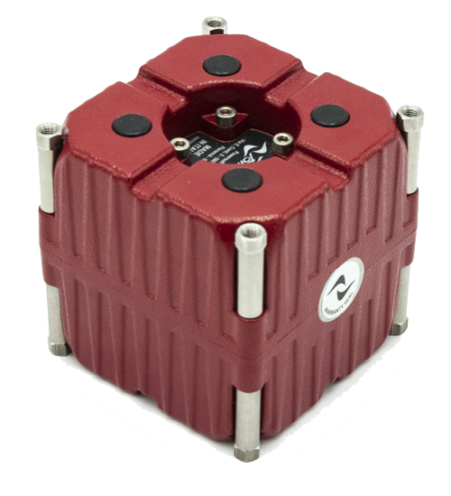 MOVER haptic transducer with red finned housing
