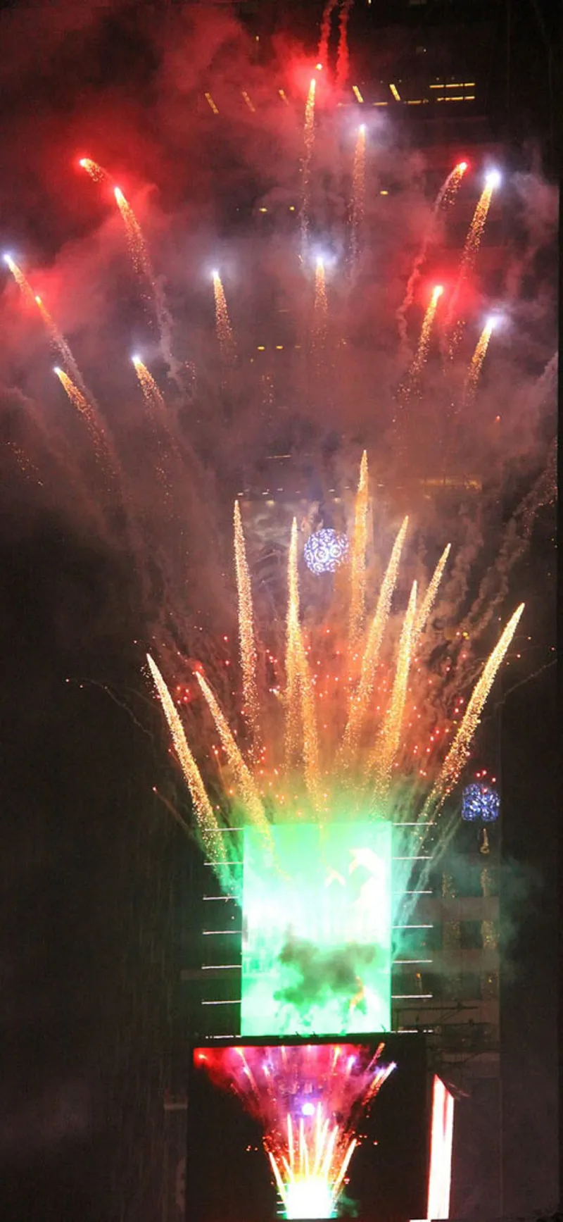 Fireworks over Times Square at the New Year's Eve ball drop in New York